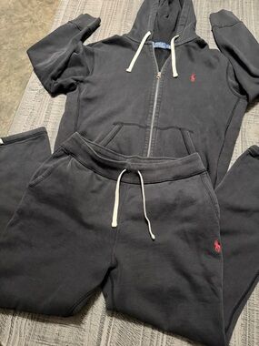 Polo by Ralph Lauren Black Hoodie & Sweatpants Set with Red Pony